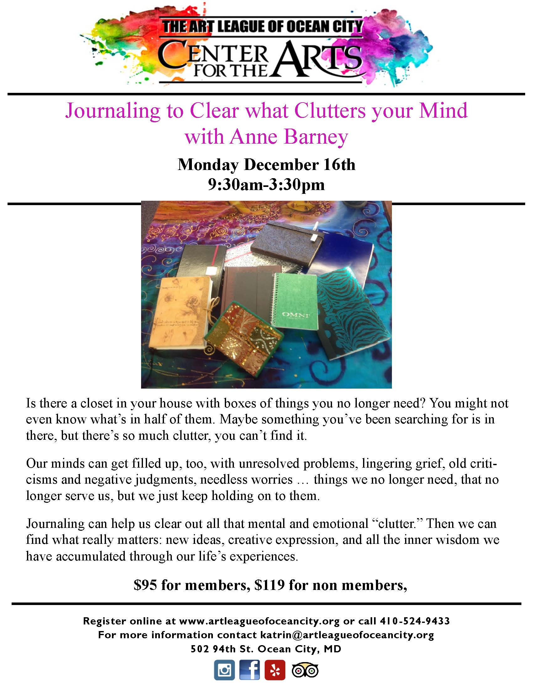 Flyer Dec 16 Journaling to clear your mind Anne Barney